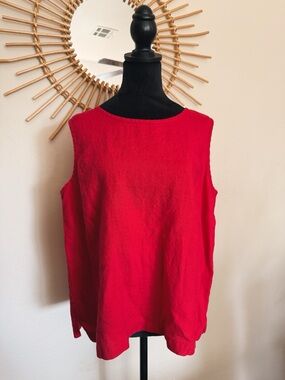 Red Sleeveless Linen Top